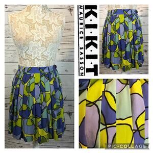 Vintage K•I•K•I•T Maurice Sasson Silk Abstract Print Skirt yellow & blue size 10